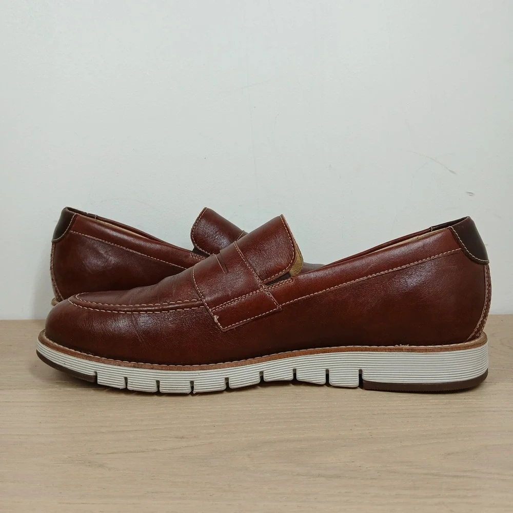 Johnson & Murphy Penny Loafer Men 10 Brown Leather Lightweight Wedge Sole Shoes